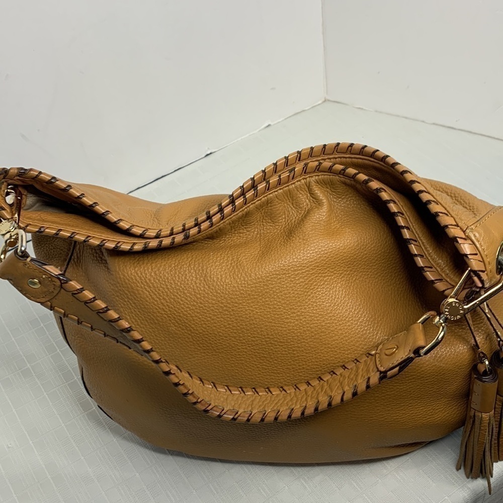 MK Michael Kors Brown Leather Whipstitch Large Hobo Shoulder Bag Gold Hangtag - Picture 6 of 9